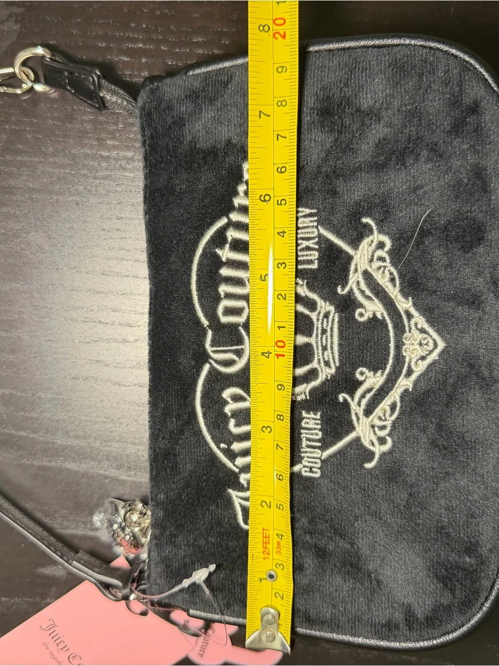 Juicy Couture Girlie Royalty Mini Wristlet Liquorice Black Velour Purse NWT